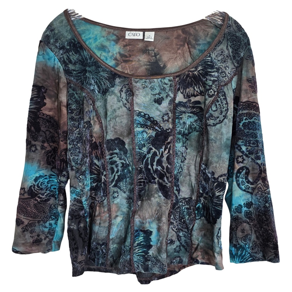 Cato Whimsigoth Mesh Burnout Velvet Trim Top Paisley Fairycore Renaissance Med